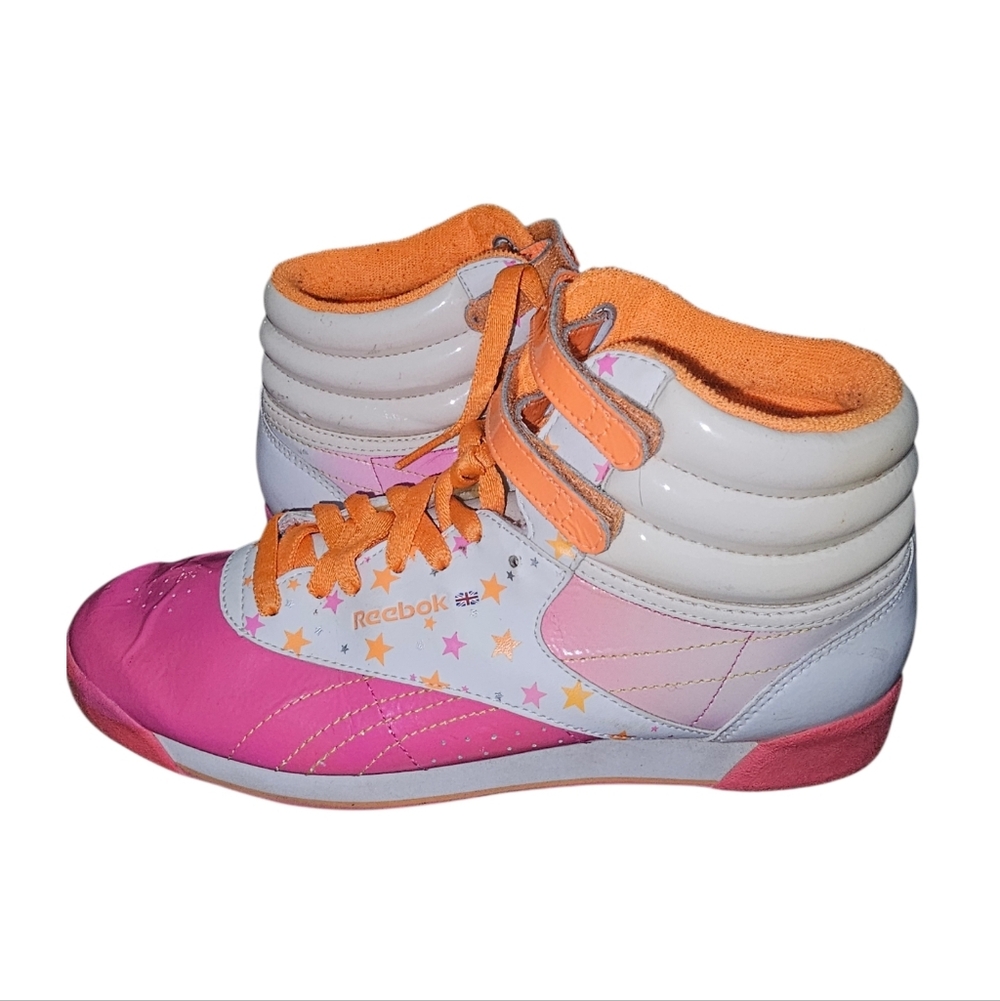 Reebok Pink Orange and White High-Top Sneakers